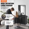VEVOR Salon Storage Cabinet, Wall Mounted Barber Salon Station for Hair Stylist, Hair Stylist Station Set, with 3 Sleeves, A Mirror, Double-Door Cabinet, and A Drawer, Black
