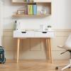 VEVOR Small Desk with Drawers, Kids Desk for Bedroom, Wooden Simple Study Table for Drawing, Reading, Writing, Rectangle MDF Furniture Study Storage Table for Home, Office, White + Wood(38.98″D x 20.08″W x 30.12″H)
