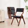 VEVOR Wooden Folding Chairs with Cushion, Set of 2, Portable Foldable Cushion Chair with Wooden Frame, Modern Padded Dining Chair for Kitchen, Office, Wedding, Party, Dining Room, Easy Assembly, Beige(Walnut+black Leather)