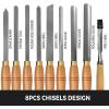 VEVOR Woodworking Lathe Chisel Set 8 Pieces HSS Steel Blades Wood Turning Tools Wooden Case for Storage for Carving Root Furniture One Free Chisel(8pcs)