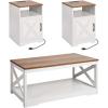 VEVOR 3 Pieces Farmhouse Coffee Table Sets, 40 Inch Industrial Coffee Table with 2 End Tables, Easy Assembly Coffee and Side Tables Sets with Charging Station, for Office, Living Room & Apartment(3 Pieces)