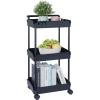 VEVOR 3-Tier Rolling Utility Cart with Handle, Multi-Functional Storage Trolley with Lockable Wheels, Utility Cart Kitchen/Under Desk Cart for Office, Living Room, Kitchen, Bedroom, Black