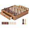 VEVOR 3-in-1 Chess Checkers Backgammon Table Set, 18 Inch Premium Wooden Chess Table, Deluxe Combo Game Table Furniture Set, Chess Set Board Game Gift for Family Board Games(Brown)