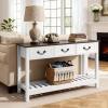 VEVOR 47 in Console Table, Farmhouse Desk Behind The Couch with Drawers and Bottom Storage Shelf, Wooden Rectangle Entrance Narrow Sofa Table for Hallway, Bedroom, Living Room, Foyer, Brown + White