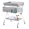 VEVOR Baby Changing Table, Foldable Diaper Change Station with Side Basket, Adjustable Height Changing Table with Lockable Wheels, Multi-Functional Nursery Storage Organizer, Gray(Gray)
