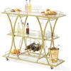 VEVOR Bar Cart, Home Serving Cart, 3 Tiers 300 LBS Industrial Rolling Beverage Station on Lockable Wheels, Mobile Alcohol Drink Cart with Removable Tray Wine Rack Glass Holder for Kitchen Dining Room(Gold)