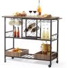 VEVOR Bar Cart, Home Serving Cart, 3 Tiers 300 LBS Industrial Rolling Beverage Station on Lockable Wheels, Mobile Alcohol Drink Cart with Removable Tray Wine Rack Glass Holder for Kitchen Dining Room(Black)