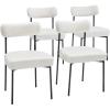 VEVOR Boucle Dining Chairs Set of 2, Mid Century Modern Sherpa Accent Chairs, Upholstered Side Chair for Dining Room, Space-Saving White Kitchen Chair with Curved Backrest and Black Metal Legs(Set of 4)