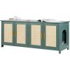 VEVOR Cat Litter Box Enclosure, 31 in Hidden Litter Box Cabinet with Shelf & Storage, Modern Style Indoor Cat Washroom, Wooden Kitty House Furniture End Table, Fit Most Litterboxes, Red & Green(Retro Green & Rattan Doors)