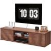 VEVOR Floating TV Stand, 60″ Wall Mount Entertainment Center with Adjustable Shelf & Sliding Doors, 2 Tiers Floating TV Shelf with Storage Cabinet for DVD Player, Cable Box, Game Console, Walnut