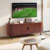 VEVOR Fluted TV Stand for TVs up to 65 inch, Mid-Century Modern Entertainment Center, Media Console with Storage Cabinet and Sliding Tambour Door, Boho Television Stand for Living Room, Bedroom, Oak(Brown)