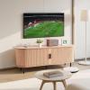 VEVOR Fluted TV Stand for TVs up to 65 inch, Mid-Century Modern Entertainment Center, Media Console with Storage Cabinet and Sliding Tambour Door, Boho Television Stand for Living Room, Bedroom, Oak(Natural)