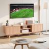 VEVOR Fluted TV Stand for TVs up to 65 inch, Mid-Century Modern Entertainment Center, Media Console with Storage Cabinet and Sliding Tambour Door, Boho Television Stand for Living Room, Bedroom, Oak(Wood)