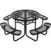 VEVOR Heavy-Duty Picnic Table, Outdoor Furniture Weather Resistant Patio Dining Set, Coated Steel Tables with Umbrella Hole, 46″ Round Table and Bench Set, for Garden, Backyard, Porch (Black)