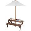 VEVOR Kids Picnic Table with Umbrella, 3-in-1 Sand & Water Table, Outdoor Wooden Table and Bench Set with 2 Trays, 4-People Patio Dining Furniture for Garden, Backyard and Porch (Walnut)