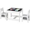 VEVOR Kids Table and Chair Set, 3 in 1 Wooden Kids Table with Storage Drawer, Toddler Activity Play Desk with 2 in 1 Detachable Tabletop, Children Table for Art, Eating, Reading, Learning, Natural(Gray & White)