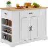 VEVOR Kitchen Island Cart, 50″ Wood Top Breakfast Bar with Trash Cabinet Tilt Out 10 Gallon Storage, Farmhouse Dining Living Room Table with Drop Leaf, Towel Bar, Drawer, Black(46inch-White)