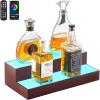 VEVOR LED Lighted Liquor Bottle Display, 2-Tier 16 Inch Whiskey Rack, Supports USB, Illuminated Home Bar Shelf with RF Remote & App Control, 7 Static Colors, Acrylic+ Wood Lighted Shelf for 8 Bottles(2 Step 16 Inches（Wood+Acrylic）)