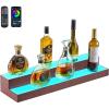 VEVOR LED Lighted Liquor Bottle Display, 2-Tier 16 Inch Whiskey Rack, Supports USB, Illuminated Home Bar Shelf with RF Remote & App Control, 7 Static Colors, Acrylic+ Wood Lighted Shelf for 8 Bottles(3 Step 30 Inches（Wood+Acrylic）)