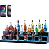 VEVOR LED Lighted Liquor Bottle Display, 3 Tiers 20 Inches Whiskey Rack, Supports USB, Illuminated Home Bar Shelf with RF Remote & App Control, 9 Static Colors, Acrylic Lighted Shelf for 15 Bottles(3 Step 48 Inches)