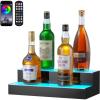 VEVOR LED Lighted Liquor Bottle Display, 3 Tiers 20 Inches Whiskey Rack, Supports USB, Illuminated Home Bar Shelf with RF Remote & App Control, 9 Static Colors, Acrylic Lighted Shelf for 15 Bottles(2 Step 16 Inches)