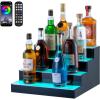 VEVOR LED Lighted Liquor Bottle Display, 3 Tiers 20 Inches Whiskey Rack, Supports USB, Illuminated Home Bar Shelf with RF Remote & App Control, 9 Static Colors, Acrylic Lighted Shelf for 15 Bottles(4 Step 16 Inches)