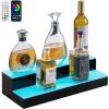 VEVOR LED Lighted Liquor Bottle Display, 3 Tiers 20 Inches Whiskey Rack, Supports USB, Illuminated Home Bar Shelf with RF Remote & App Control, 9 Static Colors, Acrylic Lighted Shelf for 15 Bottles(2 Step 20 Inches)