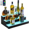 VEVOR LED Lighted Liquor Bottle Display, 3 Tiers 20 Inches Whiskey Rack, Supports USB, Illuminated Home Bar Shelf with RF Remote & App Control, 9 Static Colors, Acrylic Lighted Shelf for 15 Bottles(3 Step 20 Inches)