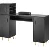 VEVOR Manicure Table, Glass Top Nail Tech Desk, Makeup Dressing Nail Station with Spacious Storage Cabinets, Acetone-Resistant Nail Tech Table with Wrist Rest, 8 Metal Legs for Spa Beauty Salon, Black