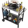 VEVOR Outdoor Grill Dining Cart with Double-Shelf, BBQ Movable Food Prep Table, Multifunctional Stainless Steel Table Top, Portable Modular Carts for Pizza Oven, Worktable with 2 Wheels, Carry Handle(Stainless Steel Table Top)