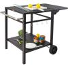 VEVOR Outdoor Grill Dining Cart with Double-Shelf, BBQ Movable Food Prep Table, Multifunctional Stainless Steel Table Top, Portable Modular Carts for Pizza Oven, Worktable with 2 Wheels, Carry Handle(Iron Table Top)