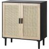 VEVOR Rattan Cabinet, Rattan Buffet Cabinet with 2 Magnetic Doors and Adjustable Shelves, Accent Sideboard Buffet with Wooden Legs & Power Cord Hole for Hallway, Entryway, Kitchen, Black(Black)