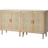 VEVOR Rattan Cabinet, Rattan Buffet Cabinet with 2 Magnetic Doors and Adjustable Shelves, Accent Sideboard Buffet with Wooden Legs & Power Cord Hole for Hallway, Entryway, Kitchen, Black(Natural Wood)
