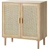 VEVOR Rattan Cabinet, Rattan Buffet Cabinet with 2 Magnetic Doors and Adjustable Shelves, Accent Sideboard Buffet with Wooden Legs & Power Cord Hole for Hallway, Entryway, Kitchen, Black(Natural)
