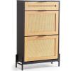 VEVOR Rattan Shoe Cabinet, Narrow Shoe Storage Organizer with 2 Flip Rattan Drawers & 1 Slide Drawer, Metal Legs, Slim Shoe Entryway Cabinet Ideal for Entryway, Closet, Hallway, Black(Black)