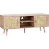 VEVOR Rattan TV Stand, Mid Century Modern TV Stand for 75 inch TV, Boho Rattan TV Cabinet with Build-in Socket and USB Ports, Adjustable Shelfs for Living Room, Media Room, Oak(Oak)