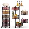 VEVOR Rotating Storage Rack Cart, 5 Tier Fruit and Vegetable Basket Bowls, Heavy Duty Wire Basket Organizer on Wheels, Large Capacity Stand with Metal Top Lid, for Kitchen Bathroom Nursery, Black