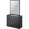 VEVOR Salon Storage Cabinet, Wall Mounted Barber Salon Station for Hair Stylist, Hair Stylist Station Set, with 3 Sleeves, A Mirror, Double-Door Cabinet, and A Drawer, Black