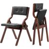 VEVOR Wooden Folding Chairs with Cushion, Set of 2, Portable Foldable Cushion Chair with Wooden Frame, Modern Padded Dining Chair for Kitchen, Office, Wedding, Party, Dining Room, Easy Assembly, Beige(Walnut+black Leather)