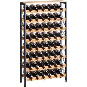 VEVOR 15 Bottle Wine Rack,Iron Freestanding Floor Wine Holder, Mini Bar Stand Liquor Cabinet with Wood Tabletop, for Home Bar,Kitchen,Living Room,Dining Room,16.9”L X 11.4”W X 35.2”H(48 Bottles)