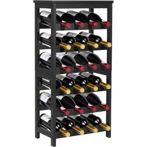 VEVOR 15 Bottle Wine Rack,Iron Freestanding Floor Wine Holder, Mini Bar Stand Liquor Cabinet with Wood Tabletop, for Home Bar,Kitchen,Living Room,Dining Room,16.9”L X 11.4”W X 35.2”H(24 Bottle)