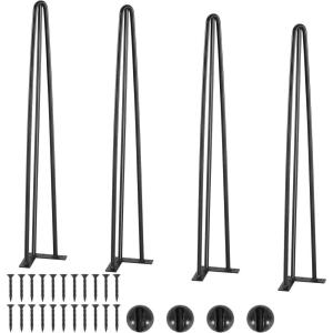 VEVOR 16″ Hairpin Furniture Legs, Metal Home DIY Projects for Nightstand, Coffee Table, Desk, 500lbs Load Capacity with Rubber Floor Protectors, Metal Heavy Duty Sturdy Modern Table Legs, 4PCS Black(Hairpin-3 rods solid)