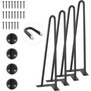 VEVOR 16″ Hairpin Furniture Legs, Metal Home DIY Projects for Nightstand, Coffee Table, Desk, 500lbs Load Capacity with Rubber Floor Protectors, Metal Heavy Duty Sturdy Modern Table Legs, 4PCS Black(Hairpin-2 rods solid)