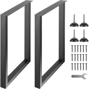 VEVOR 28 Inch Adjustable Furniture Legs, Square Reinforced Steel Office Table Legs Set of 2 for DIY, Max Load 1000 lbs Heavy Duty Desk Legs, Quick Instalation & Rich Accessories Legs Black(28″H x N/A W)