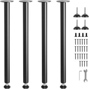VEVOR 30 Inch Adjustable Desk Legs, Reinforced Steel Office Table Furniture Set of 4 for DIY, 1200 lbs Load Capacity Heavy Duty, Quick Installation with Adjustable Foot Cup Black(30 inch/Straight)