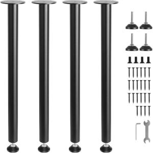 VEVOR 30 Inch Adjustable Desk Legs, Reinforced Steel Office Table Furniture Set of 4 for DIY, 1200 lbs Load Capacity Heavy Duty, Quick Installation with Adjustable Foot Cup Black(28 inch/Straight)