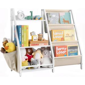 VEVOR 3-Tier Kids Bookshelf, Toy Storage Organizer for Toddler, Book Shelf for Kids Rooms with Sling Book Rack and Storage Bag, Kids Storage Book Shelves for Kids Room, Playroom, Kindergarten, Nursery(Kids Bookshelf With Toy Storage)