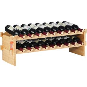 VEVOR 42 Bottle Modular Wine Rack, 7-Tier Solid Bamboo Wood Storage Racks with Table Top, Floor Freestanding Wines Holder Display Shelf, Wobble-Free Shelves for Kitchen, Bar, and Cellar (Black)(Original Wooden Colour)