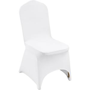 VEVOR 50 Pcs Black Chair Covers Polyester Spandex Stretch Slipcovers for Wedding Party Dining Banquet Arched-Front Chair Covers(White-b)
