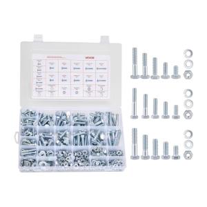 VEVOR 566 Pcs Bolts and Nuts Assortment Kit, Imperial Machine Screws and Flat Washers, Alloy Steel 1/4-20,5/16-18,3/8-16, for Furniture/Equipment/Vehicle Assembly, Galvanized White(566 PCS – Imperial (1/4-20  5/16-18  3/8-16))